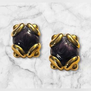 Gold Tone and Purple Square Petite Earrings